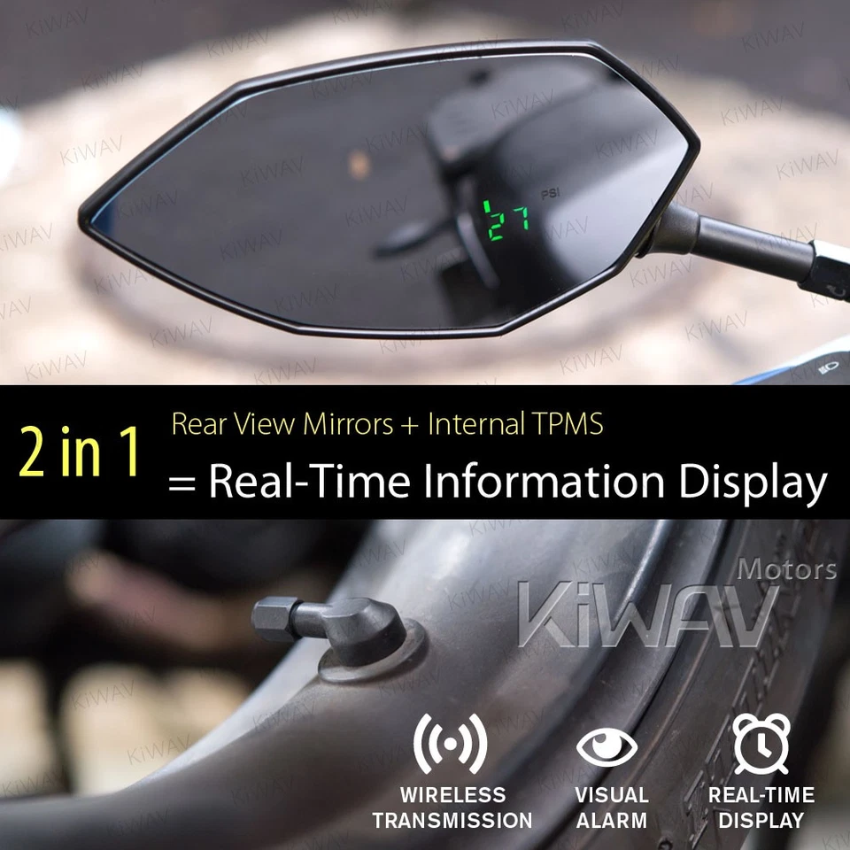 Black mirrors BUCK + TPMS wireless real time monitor for Honda CB Yamaha XJR1300 - Image 3 of 4