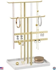 Pickpiff 14.5" Jewelry Organizer Stand - Gold Tower Holds 80 Pieces, Great Gift!