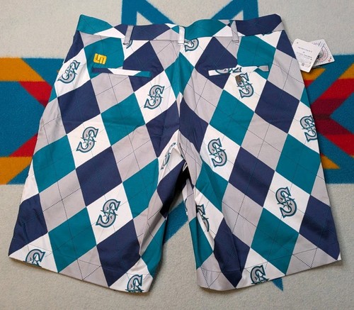 NWT Seattle Mariners Loudmouth Argyle Golf Shorts Chino Size 36 Inseam 11" NEW - Picture 4 of 5