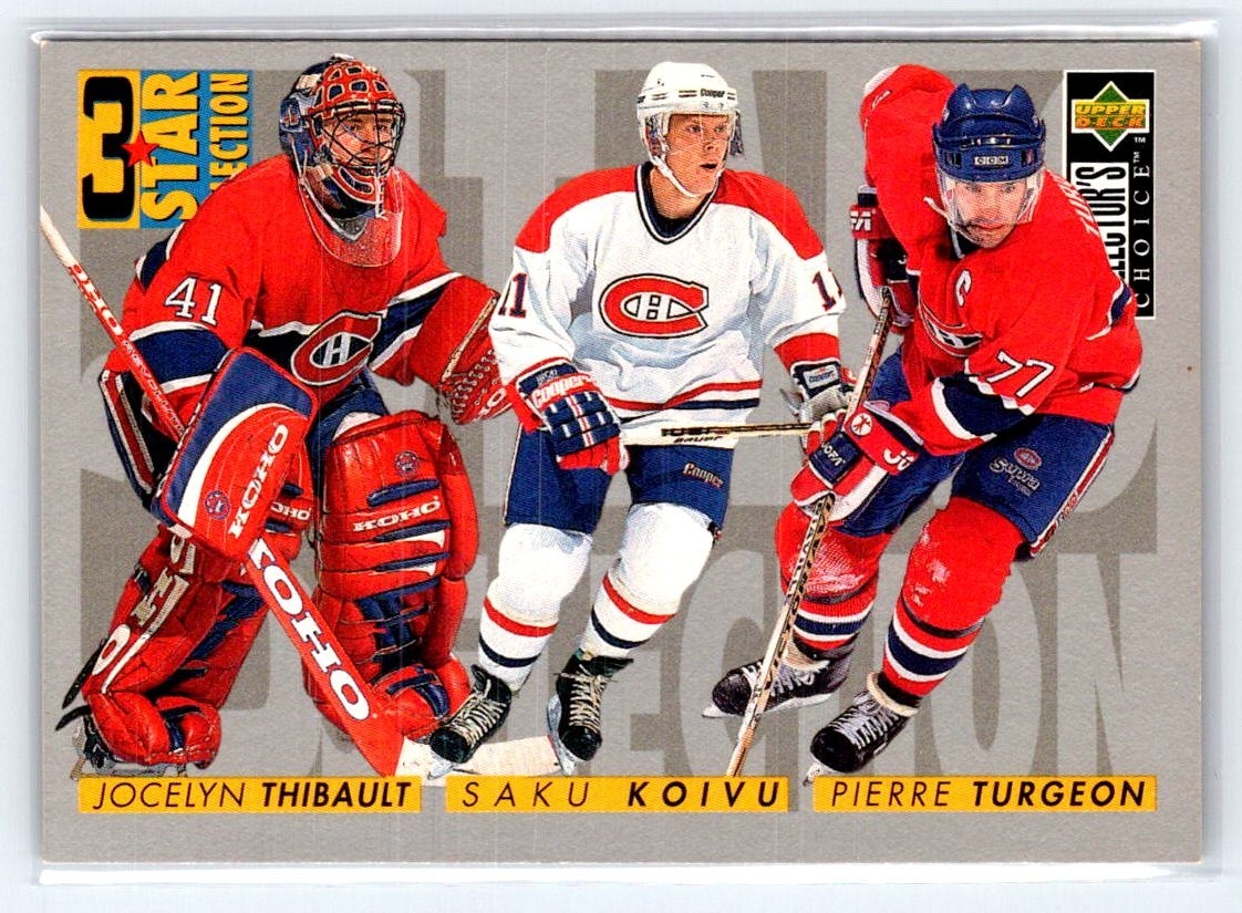 1996-97 Collector's Choice #321 Jocelyn Thibault / Saku Koivu / Pierre Turgeon