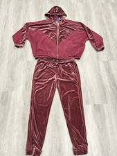 adidas Women's Originals Maroon Velvet Track Set Burgundy Hooded Size L-XL