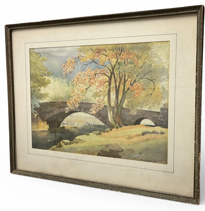 R W Clarke Watercolour Painting 1953 Peter Bridge Framed Landscape 51cm image 4