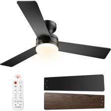 42" Ceiling Fan with Light Low Profile Flush Mount Remote 6 1 Speed 3CCT Black