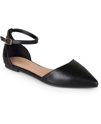 Journee Collection Women's Reba Ankle-Strap Pointed-Toe Flats, Black, 6.5M/37EU