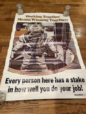 Vintage Original 1975 Mark V Navy Diver Motivational Clemprint Work Poster