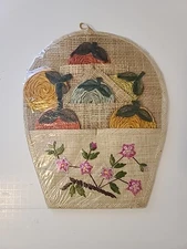 Vintage MCM 70s Wicker Rattan Drink Coasters & Holder NOS