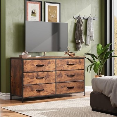 Large Dresser for Bedroom with 6 Fabric Drawers, Wide TV 6 Drawer Rustic  Brown | eBay