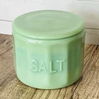 Jadeite Jadite Green Glass salt cellar w/Lid Vintage Style Milk Glass