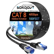 Cat 8 Ethernet Cable Slim 100Ft Outdoor&Indoor, Pure Copper Cat8 Internet Cable