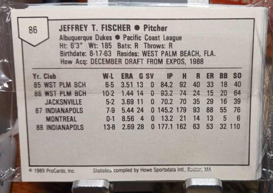 1989 ProCards PCL Baseball Card Team of Albuquerque Dukes (Factory Sealed) - Image 2 of 3