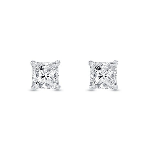 2.5 Ct Princess Cut Earrings Studs Real Solid 14K White Gold Push Back Basket - Picture 2 of 3