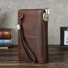 Combination Lock Men RFID Leather Clutch Bag Wallet For Phone AirTag Card Holder