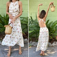 Reformation Harleen Halter Neck Open Back Midi Dress Noemi Floral Sz 2 NWT