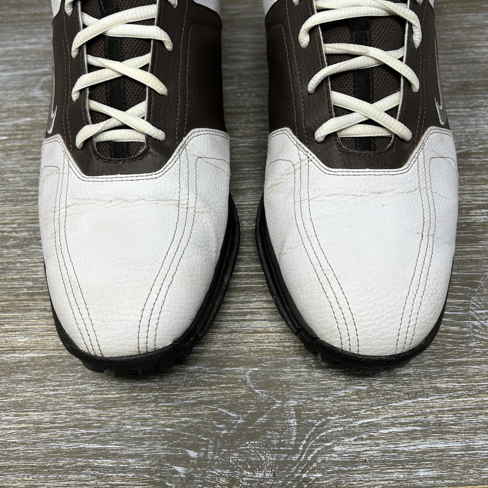 Nike Heritage White Brown Leather Golf Shoes Soft Spi… Gem