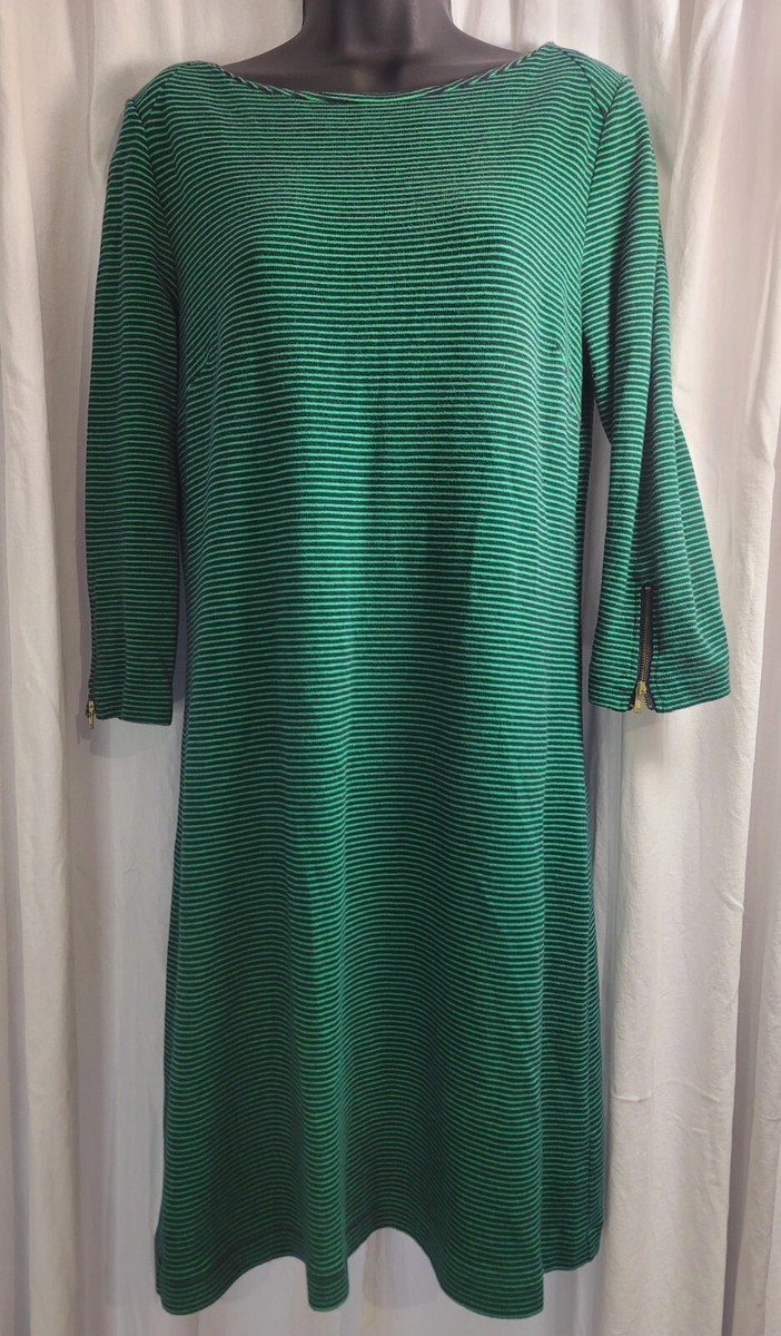 green emerald velvet dress Navy & Green Stripe Trim Linen V-Neck Dress  Moxie Shop