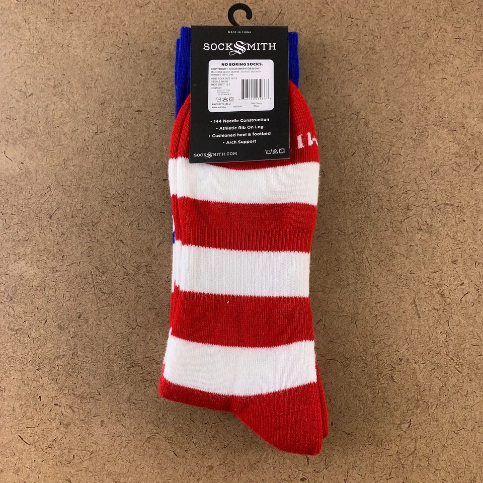 Sock Smith Men's One Size Red White Blue Old Glory Active Crew Socks 1 Pair NWT - Image 3 of 4