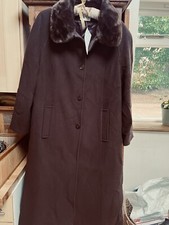 Eastex Ladies Brown Cashmere Fur Collar Long Coat Size 16 Bnwt