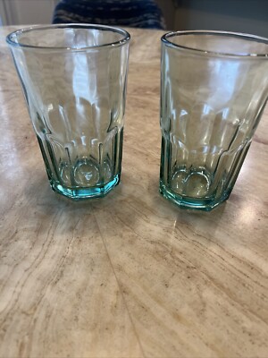 Set Of 2 - Vintage Crisa Boston Light Green Cooler Glass Tumblers 12 Oz.