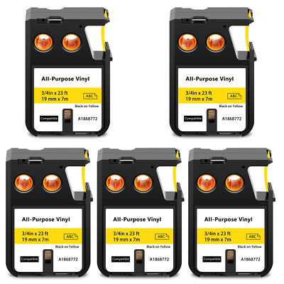 5x 19mm Allzweck-Vinyl Schriftband Gelb für DYMO XTL-300 XTL-500 1868772