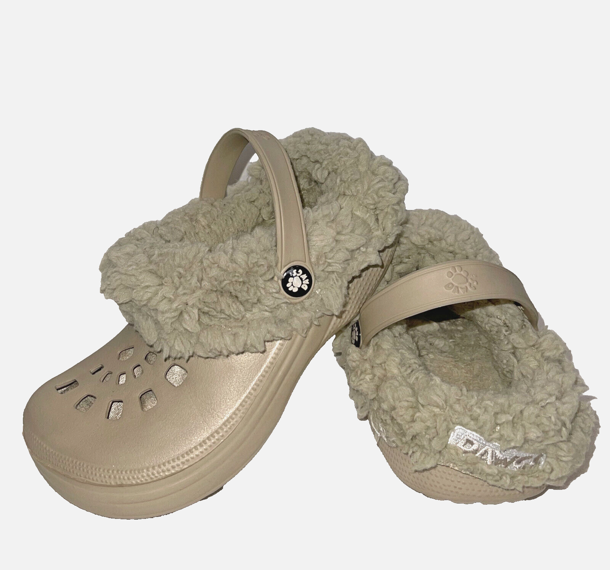 Kids Fleece Lined Clogs by DAWGS Slip On Shoes 2-3 Youth Beige