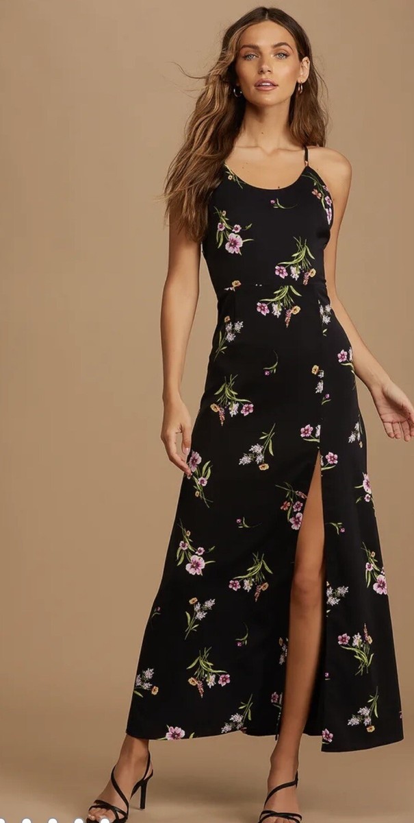 NWT Lulus Blooming Vision Black Floral Maxi Dress Size S | eBay
