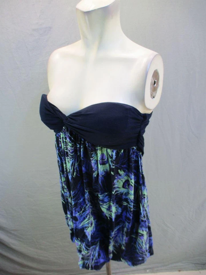 Top túnica Twenty One talla L para mujer azul marino floral rayón sin tirantes con cinturón 7Y002 Foto 3 de 4