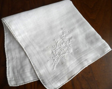 Vintage Handkerchief -WHITE ON WHITE EMBROIDERED COTTON SQUARE w/ROLLED EDGE