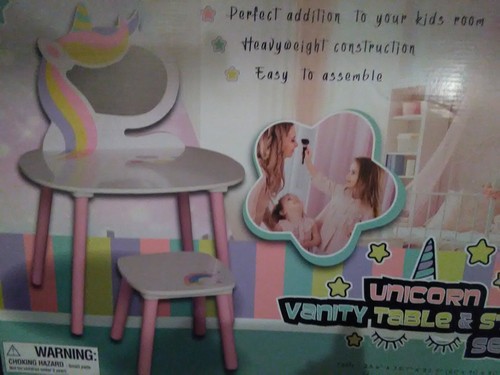 unicorn vanity table and stool set