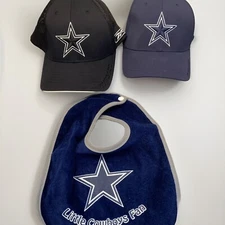  2 NFL Dallas Cowboys Logo Star Caps, & Baby Bib (Official NFL And Reebok)