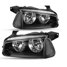 For 06-10 Dodge Charger Headlights W/Corner Signal Parking Black Clear headlamps