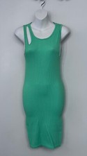 Shape Bright Green Rib Cut Out Asymmetric Neck Bodycon Dress M/L