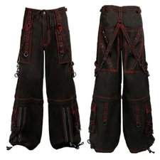 Men’s Black Gothic Super Studded Pants Red Stitching Men Trip Fashion Goth Pant