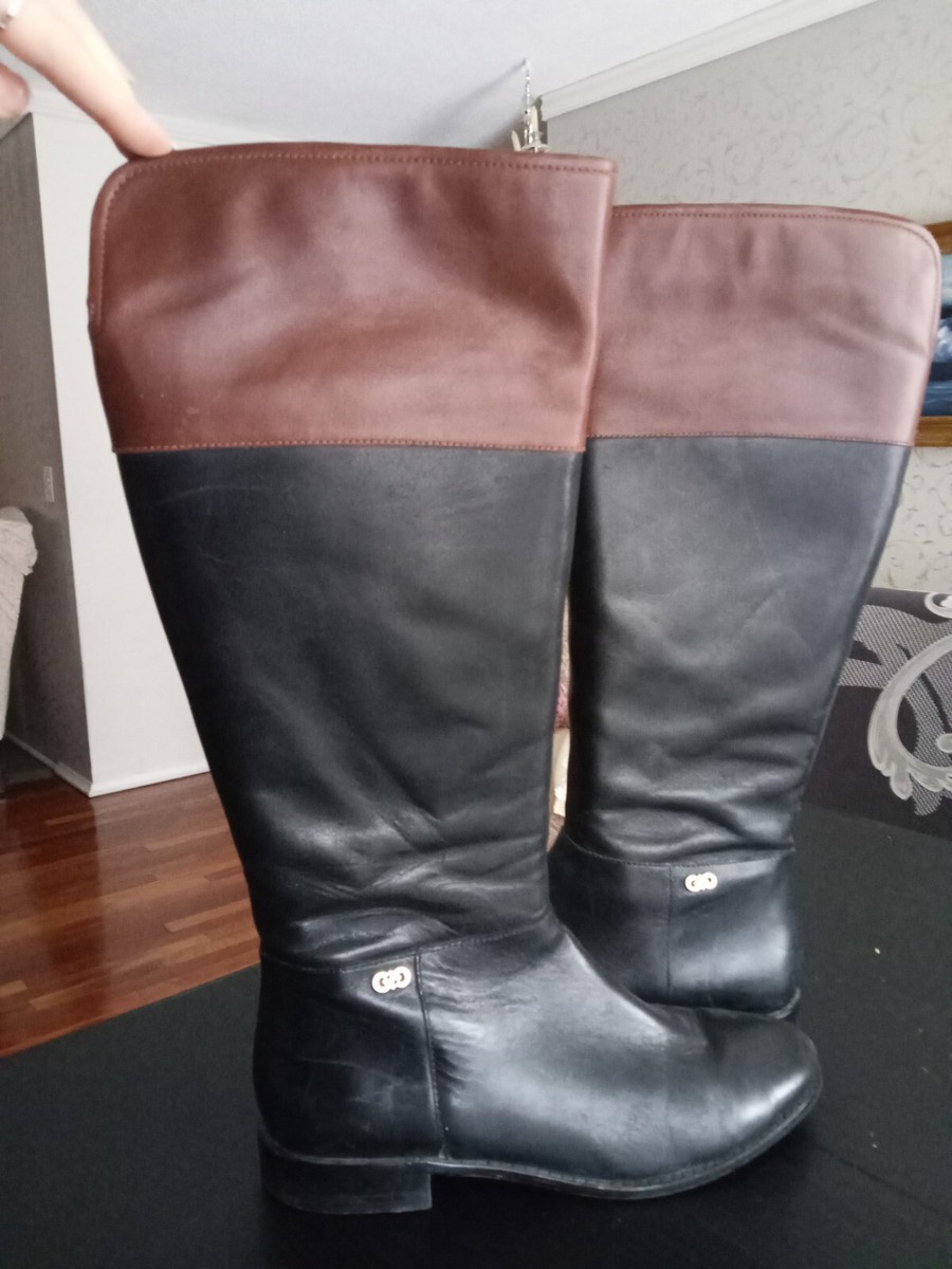 Cole Haan NikeAir Women's Black Brown Tall Leather Zip Side