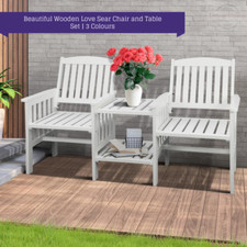Premium 3pc Wooden Loveseat Chair and Table Set | Outdoor Patio Furniture Set