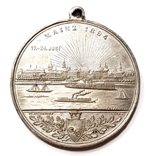 Mainz 1894 Shooting Medal Unc Aluminum City View Ship Germany German State Rare