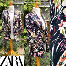 Stunning Zara Floral Tropical Print Open Blazer Jacket, Multicoloured - Size Med