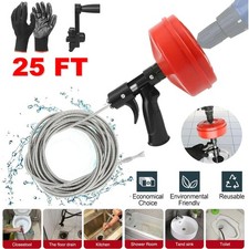 Drain Auger 25ft 1/4in Drum Plumbing Drain Snake Clog Remover Autofeed