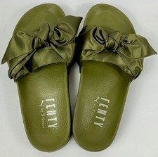 Fenty X Puma By Rihanna Satin Bow Slides Olive Green Womens Size 7.5