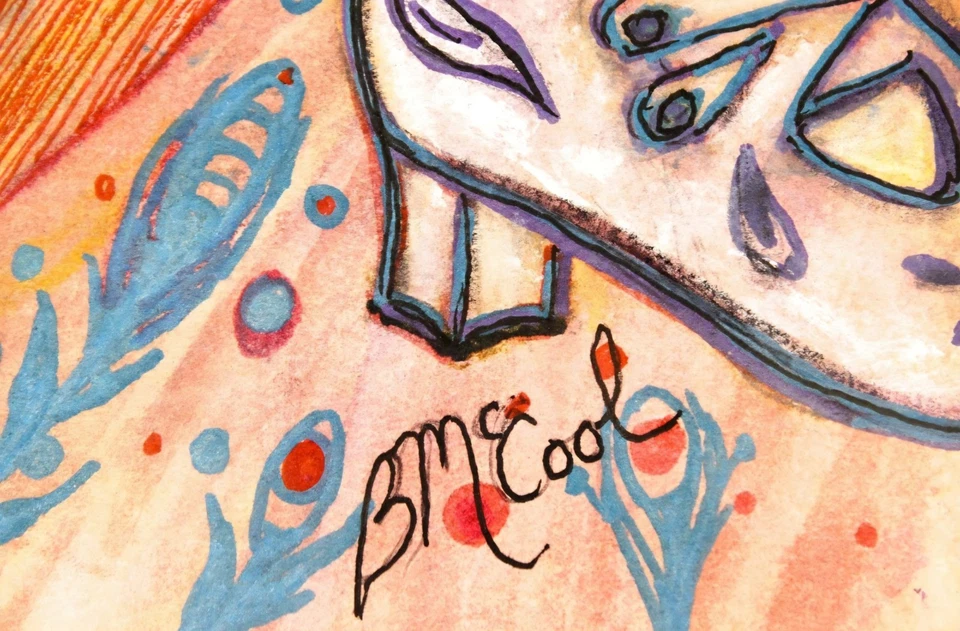 B. McCool (siglo XX) Dibujo Original Caprichoso Tacones y Flor de Pavo Real Foto 4 de 4