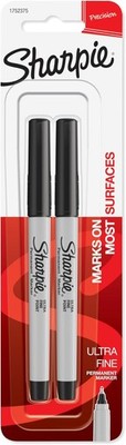 Sharpie Permanent Markers, Ultra Fine Point, 1 Count (Pack of 2), Black 