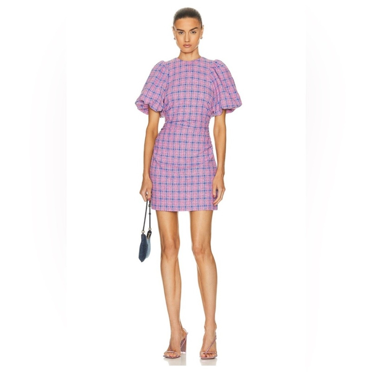 ganni puff sleeve mini dress GANNI Black Jacquard Puff Sleeve Mini Dress