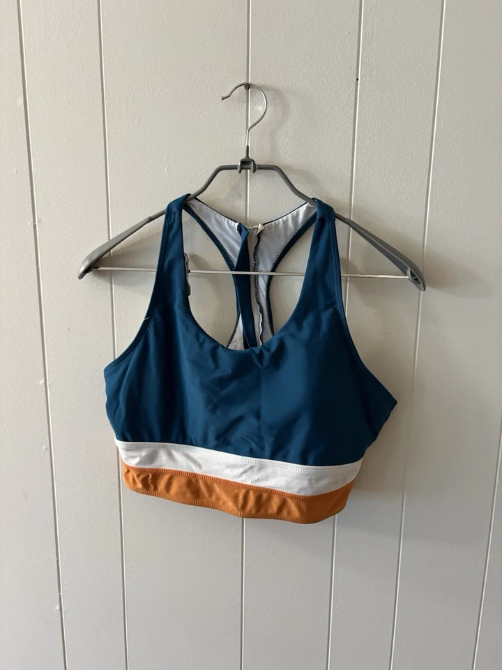 Women’s Large Swim Top Turquoise/white/orange Padded Top Racerback Sporty #75 A3 - Image 3 of 4