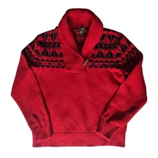 LAUREN RL Vintage Shawl Collar Button Knit Pullover Sweater Ski Preppy Aztec
