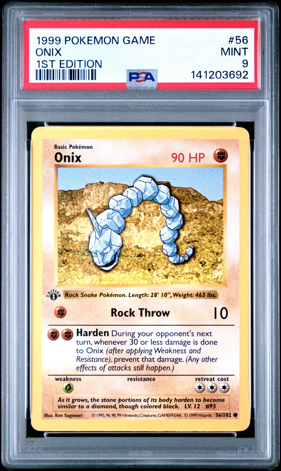 1999 POKEMON BASE SET 1ST EDITION #56 ONIX PSA 9