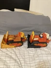 2 Vintage 70s Fisher Price Bulldozers 311 Orange Husky Helper With Figure