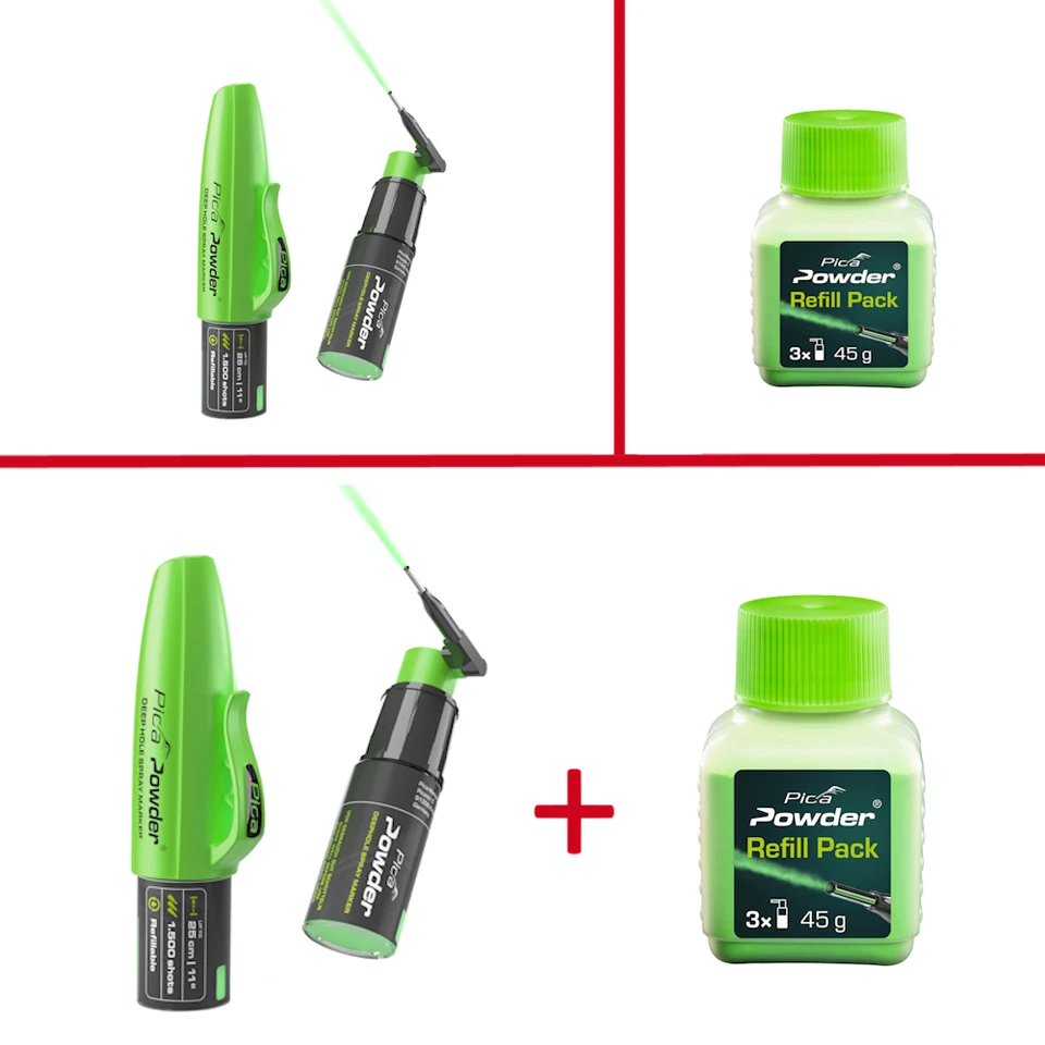 PICA Powder Spraymarker, Bohrloch Marker | Nachfüllpack | Marker + Nachfüllpack