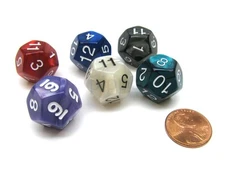 Pack of 6 D12 Pearl Dice - Charcoal, Emerald, Gray, Navy, Purple, Red