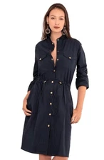 Gretchen Scott Navy Blue Snappy Classic Dress  Full Button 3/4 Sleeve Sz M