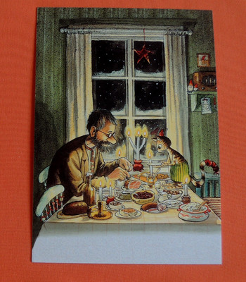 1x  Postkarten Pettersson und Findus Sven Nordqvist A6 Abendessen