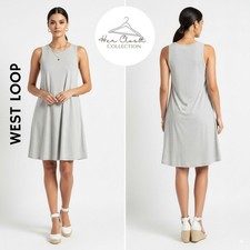 West Loop Women's Solid Gray Sleeveless Flowy Sundress RoundNeck Sz Med